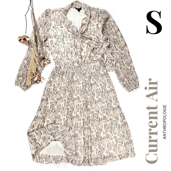 Current Air Dresses & Skirts - Current Air Anthropologie Snakeskin Print Sheer Lined Dress Size Small